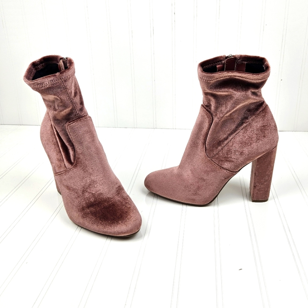 Steve Madden Edit Pink Velvet Sock Heeled Bootie